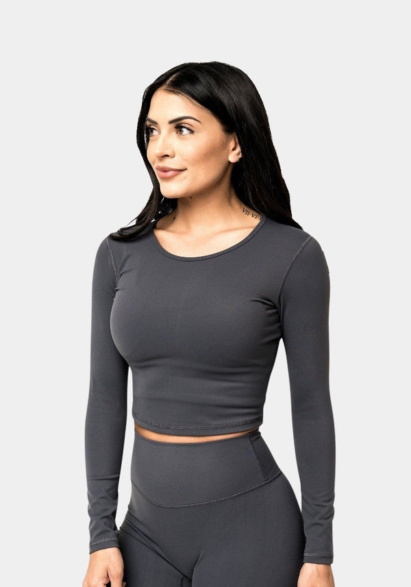 Serenity Long Sleeve Crop - Magnet Grey
