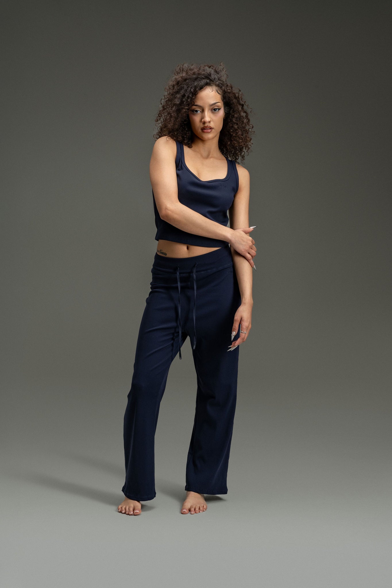 Rib Relaxed Pants 26"- Navy Blue