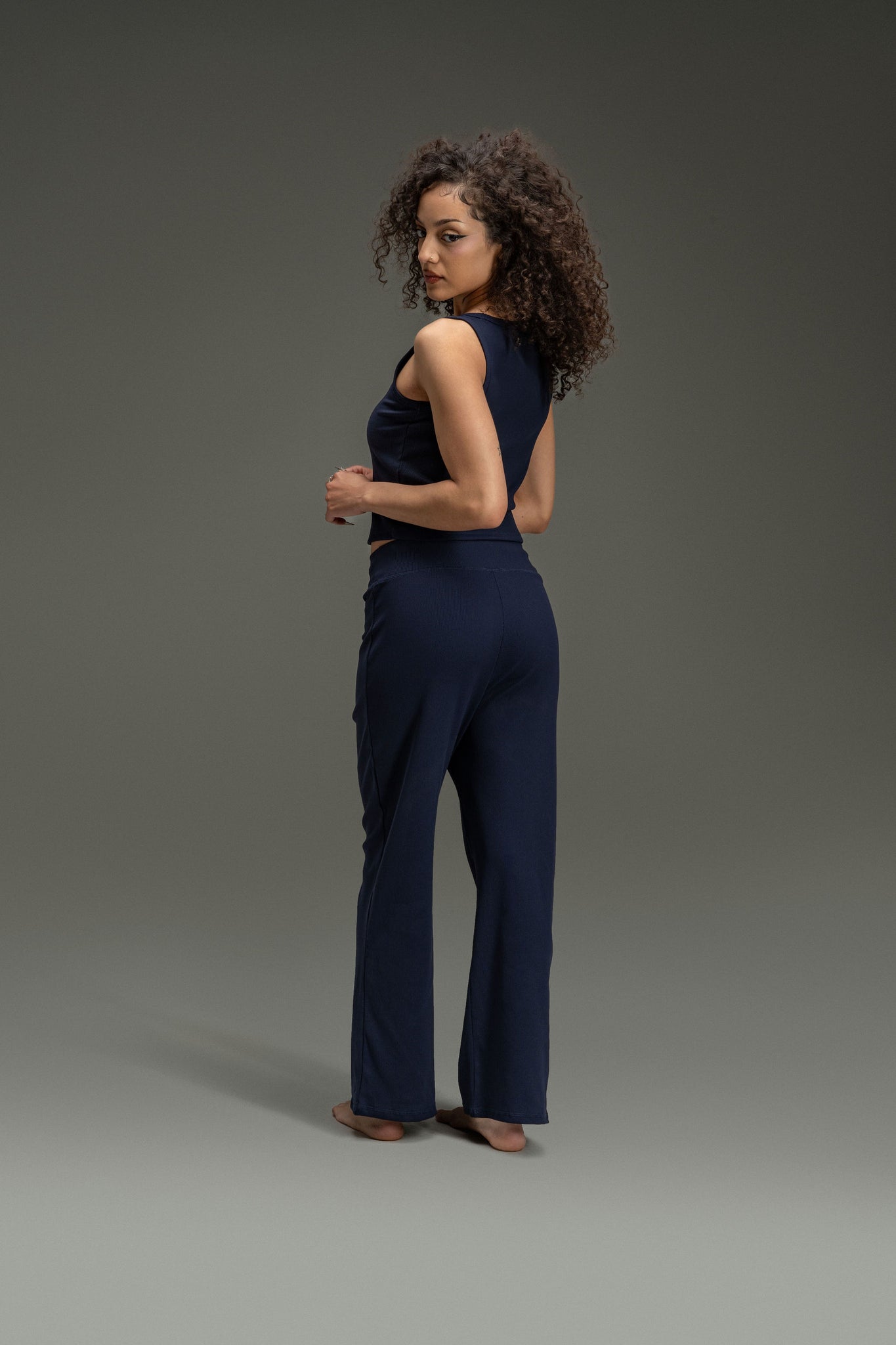 Regular Rib Relaxed Pants 30" - Navy Blue