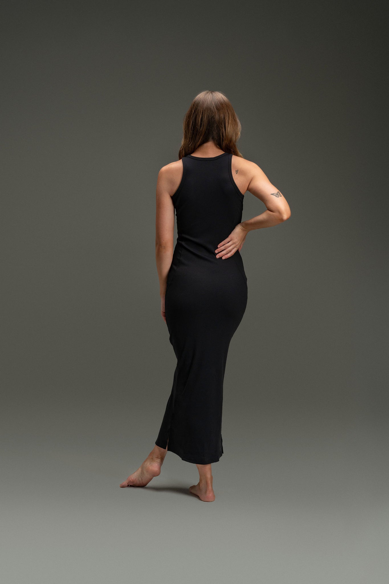 Rib Maxi Tank Dress - Charcoal Black L Rib Maxi Tank Dress - Charcoal Black L