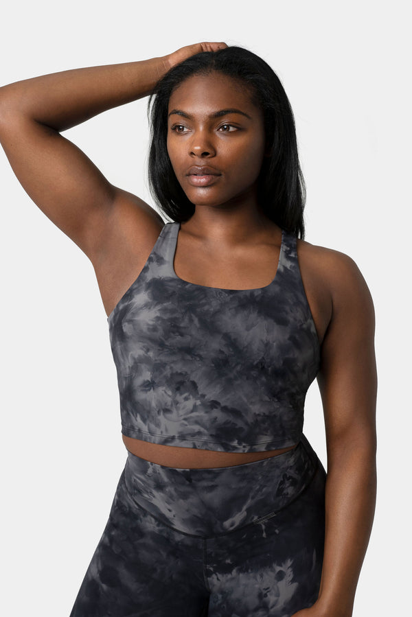 Ellyn Crop Tank Bra II - Black Tie Dye