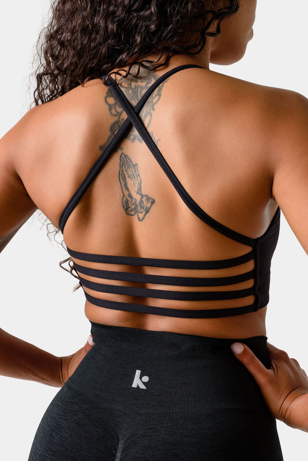 Iris Strappy Back Crop Sports Bra - Black